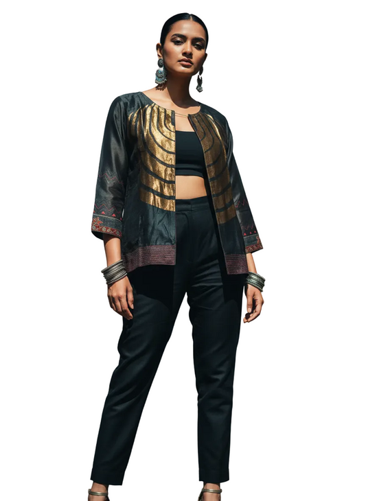 Stitched Chanderi Zariwoven Short Jacket