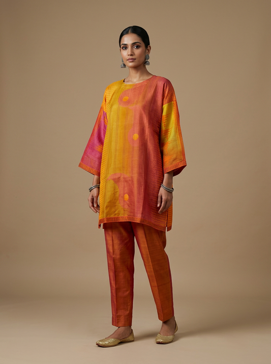Semistitched Chanderi Digital Printed Short Tunic