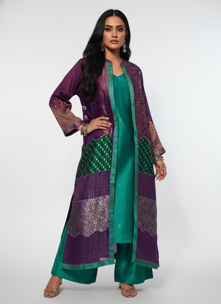 Stitched suit set with long formal jacket