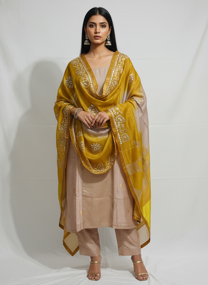 Semi Stitched Formal chanderi Suitset