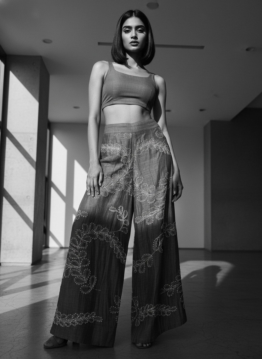 Formal Silk Linen Embroidered Palazzo pant (VKSKT01MAR16)