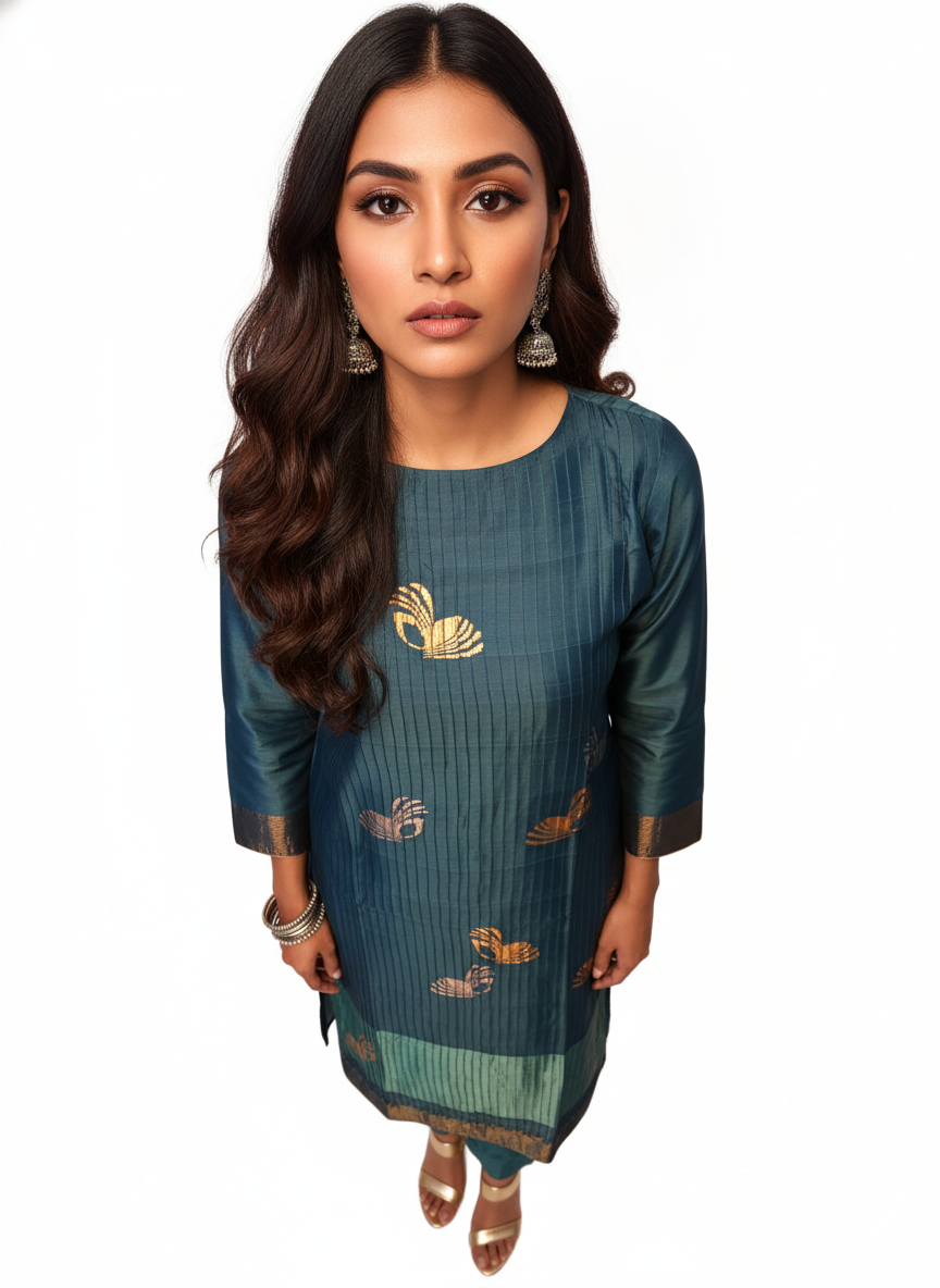 Semi Stitched Formal chanderi Kurta