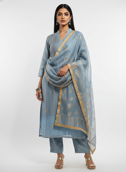 Semi Stitched Formal chanderi Suitset