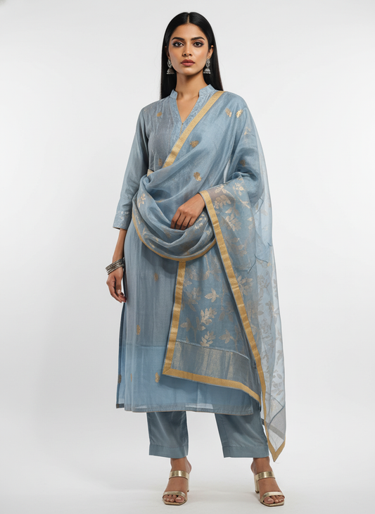 Semi Stitched Formal chanderi Suitset