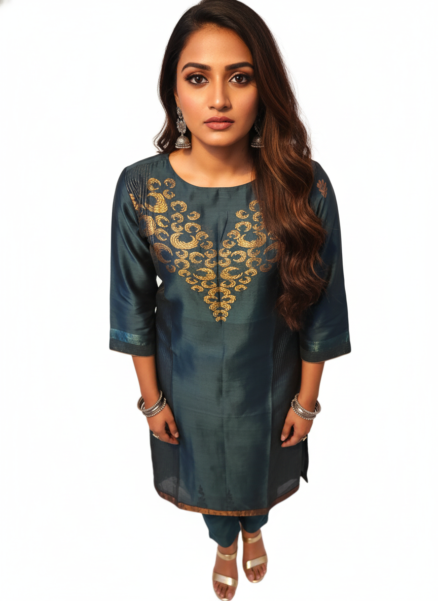 Semi Stitched Formal chanderi Kurta