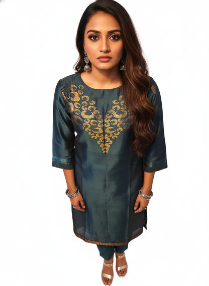Semi Stitched Formal chanderi Kurta