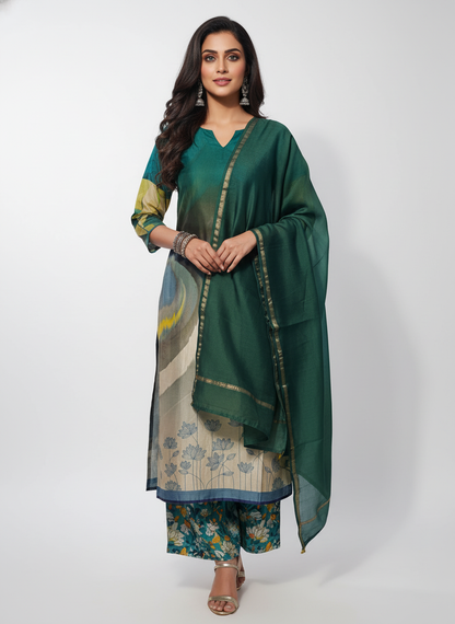 Semi Stitched Chanderi Casual Suitset