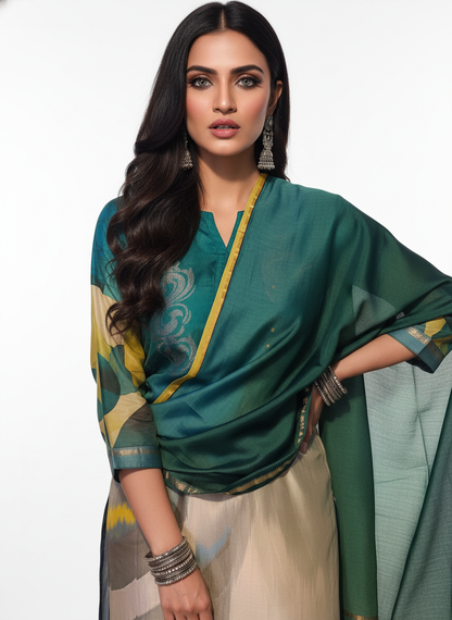 Semi Stitched Chanderi Casual Suitset