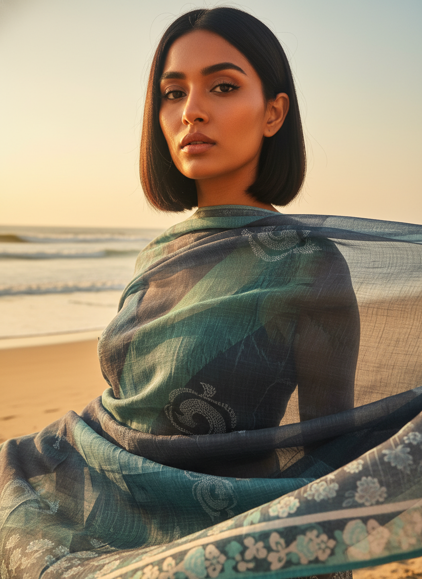 Printed silk linen Dupatta