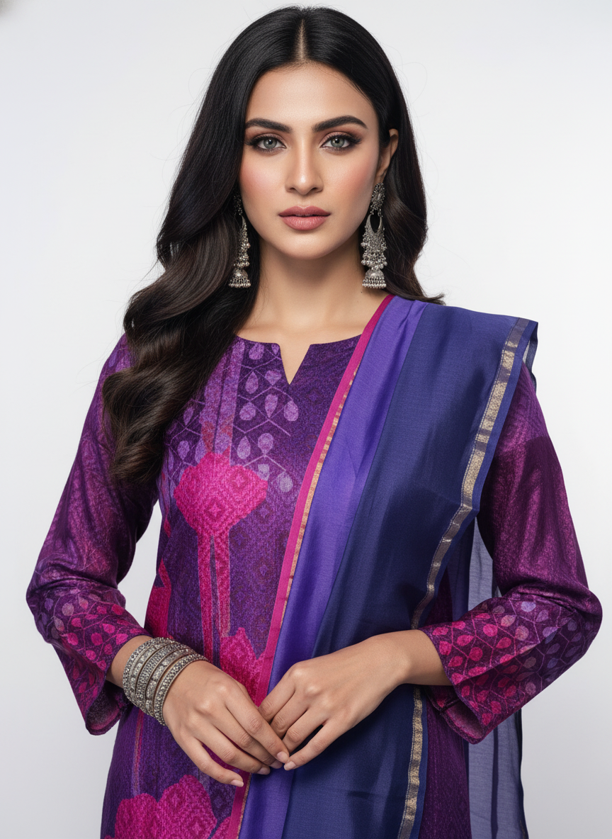 Semi Stitched Brocade Chanderi Casual Suitset