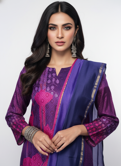 Semi Stitched Brocade Chanderi Casual Suitset