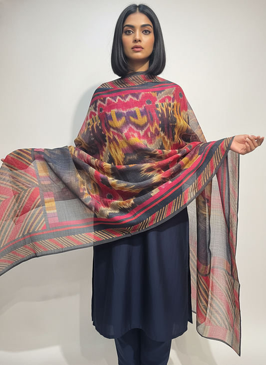 Printed silk linen Dupatta