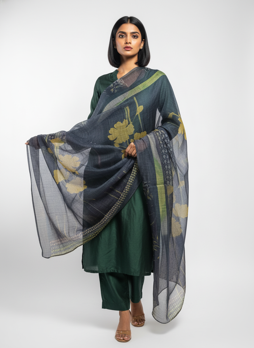 Printed silk linen Dupatta