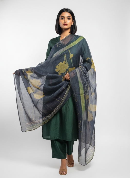 Printed silk linen Dupatta