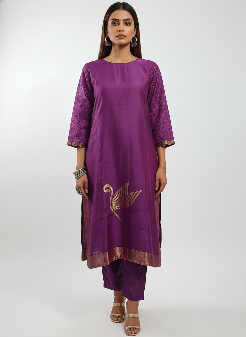 Semi Stitched Formal chanderi Kurta