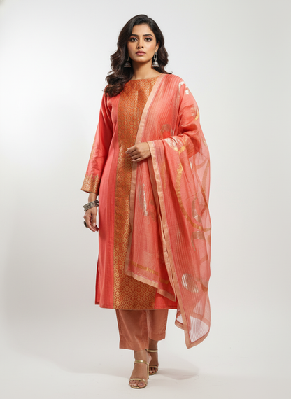 Semi Stitched Formal chanderi Suitset