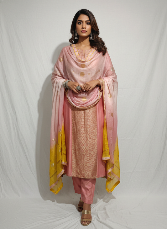 Semi Stitched Formal chanderi Suitset