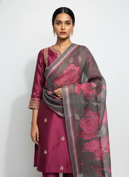 Printed silk linen Dupatta