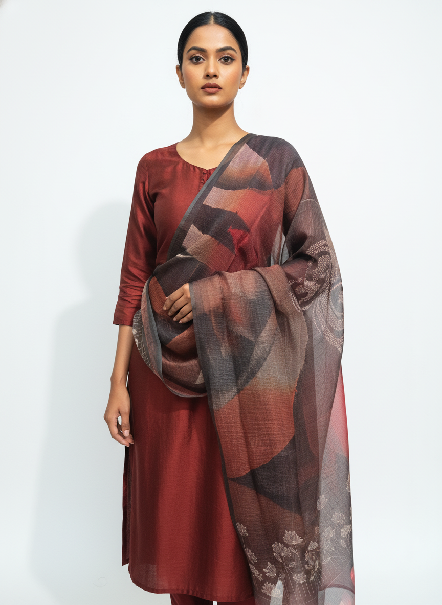 Printed silk linen Dupatta