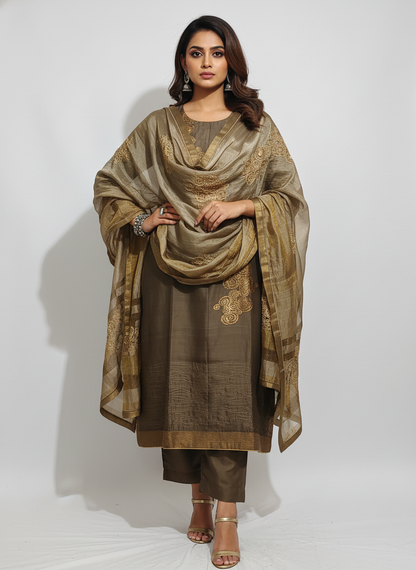 Semi Stitched Formal chanderi Suitset