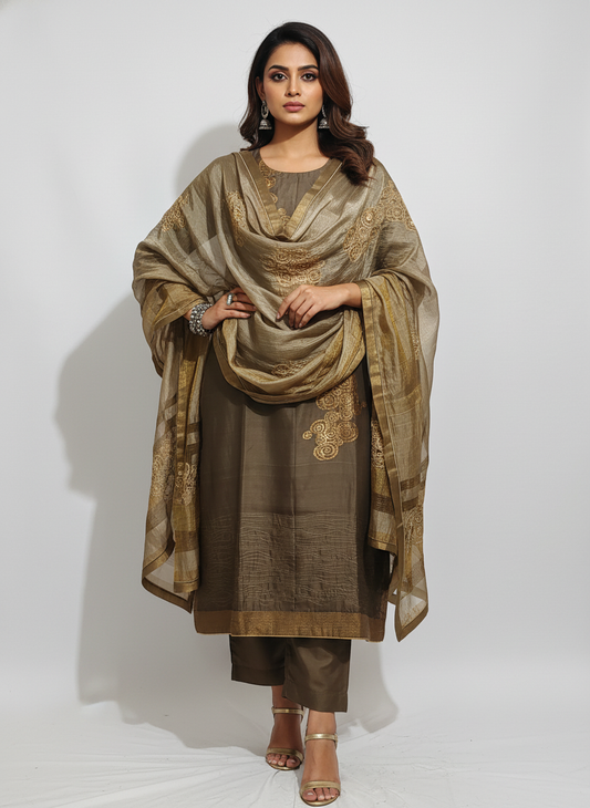 Semi Stitched Formal chanderi Suitset