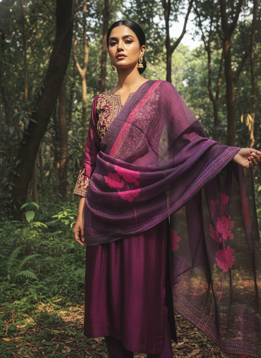 Printed silk linen Dupatta