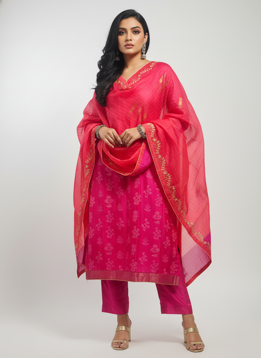 Semi Stitched Formal Chanderi Suitset