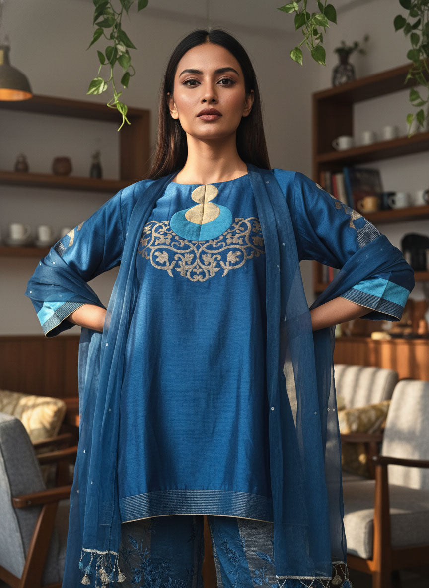 Semi Stitched Chanderi coordset dress