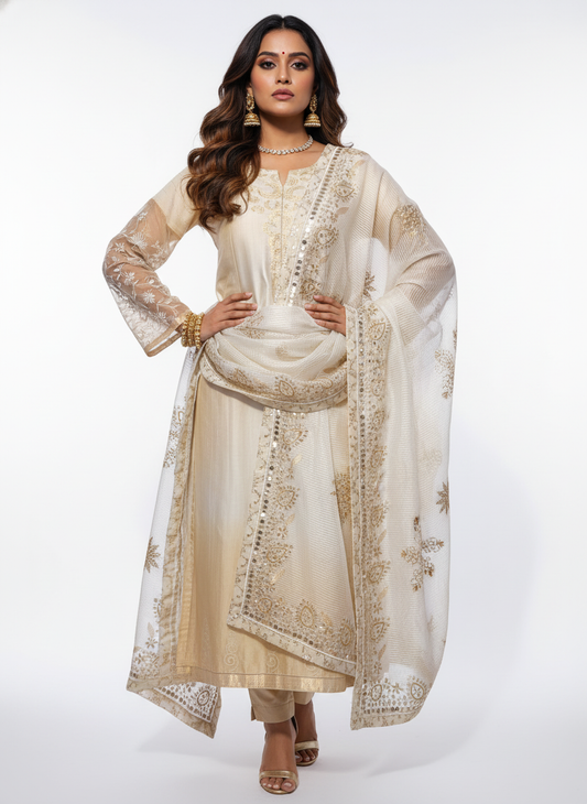 Semi Stitched Formal chanderi Suitset