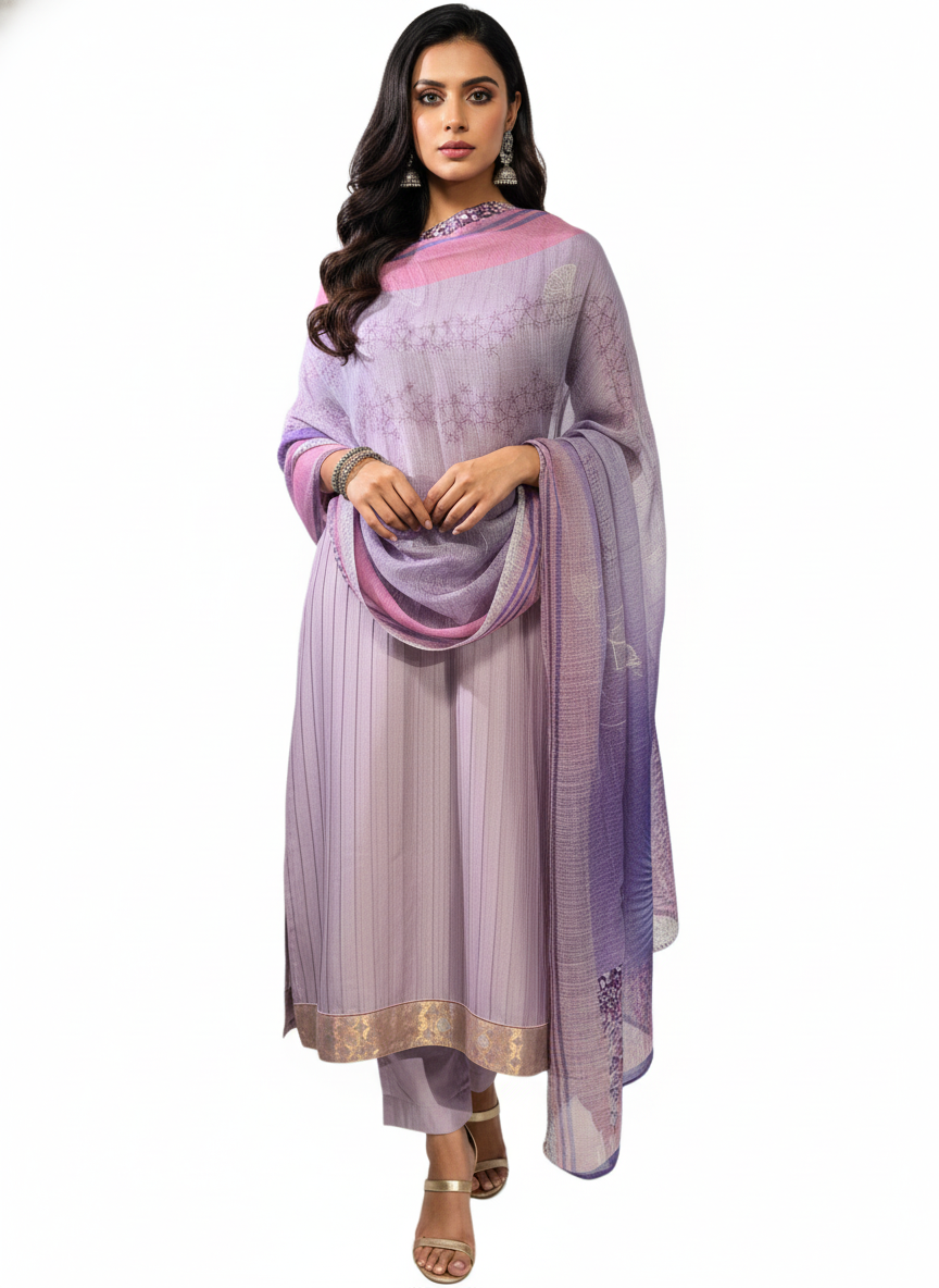 Semi Stitched Chanderi Casual Suitset