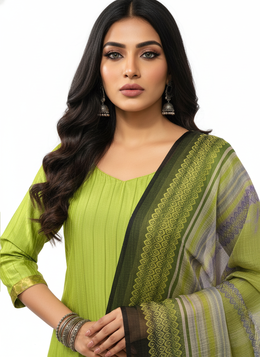 Semi Stitched Chanderi Casual Suitset