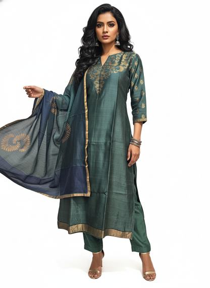 Semi Stitched Formal chanderi Suitset