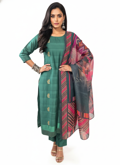 Semi Stitched Chanderi Casual Suitset