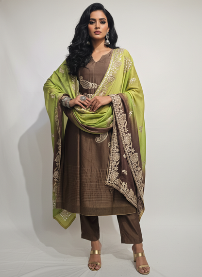 Semi Stitched Formal chanderi Suitset