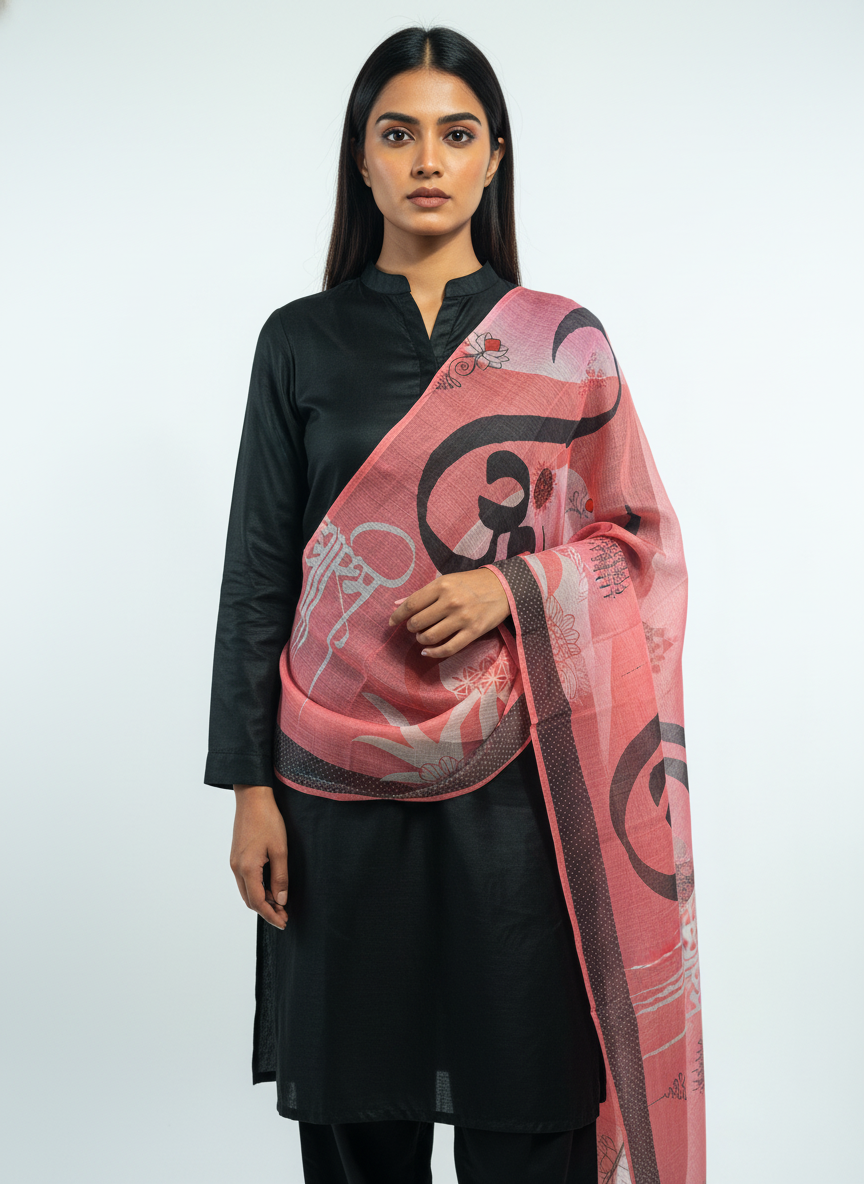 Printed silk linen Dupatta