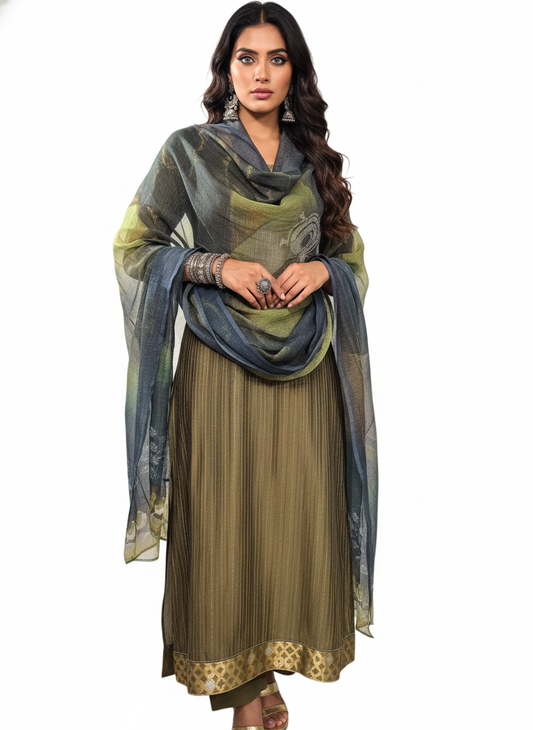 Semi Stitched Chanderi Casual Suitset