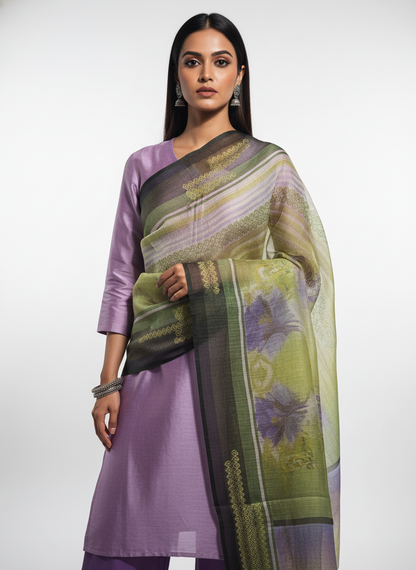 Printed silk linen Dupatta