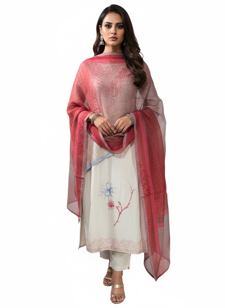 Semi Stitched Chanderi Casual Suitset