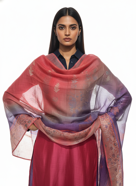 Printed silk linen Dupatta