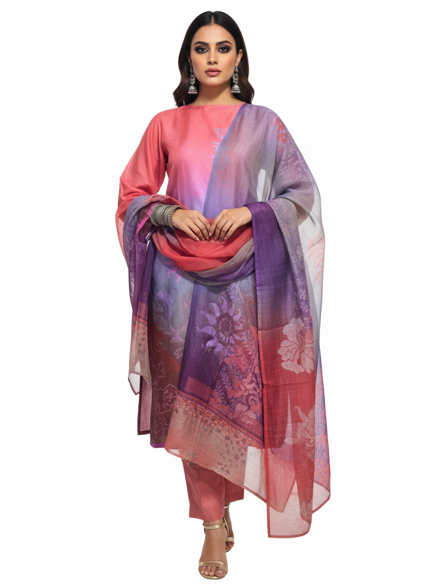 Semi Stitched Chanderi Casual Suitset