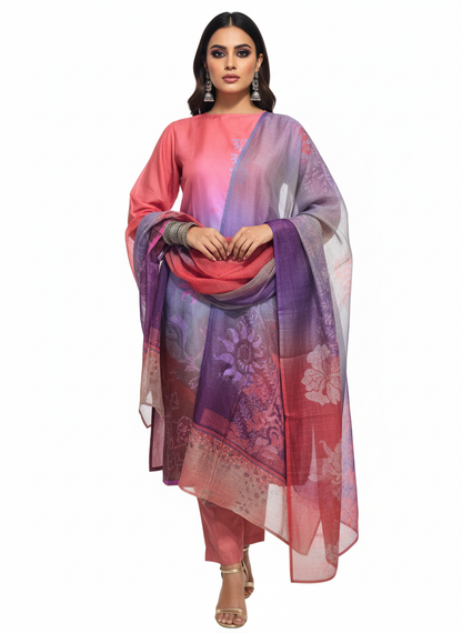 Semi Stitched Chanderi Casual Suitset