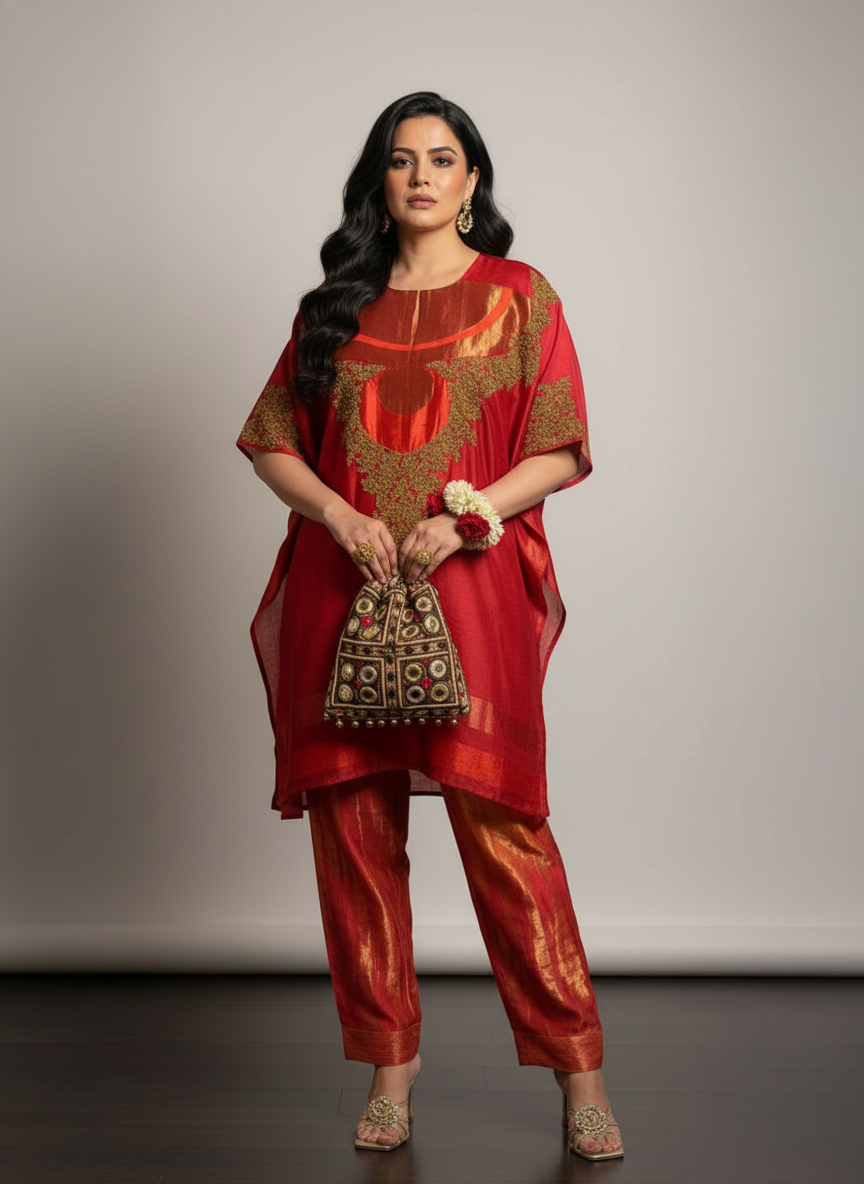 Semi Stitched Chanderi coordset dress