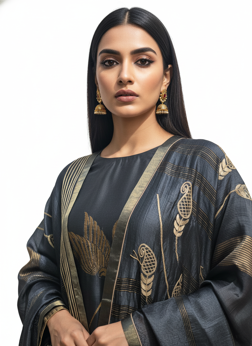 Semi Stitched Formal chanderi Suitset