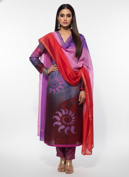 Semi Stitched Chanderi Casual Suitset