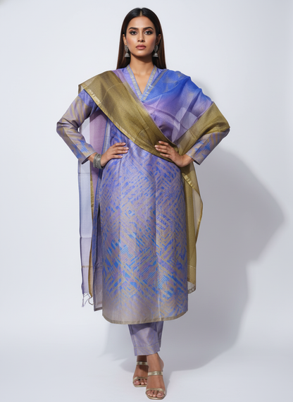 Semi Stitched Chanderi Casual Suitset
