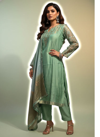 Semi Stitched Formal chanderi Suitset