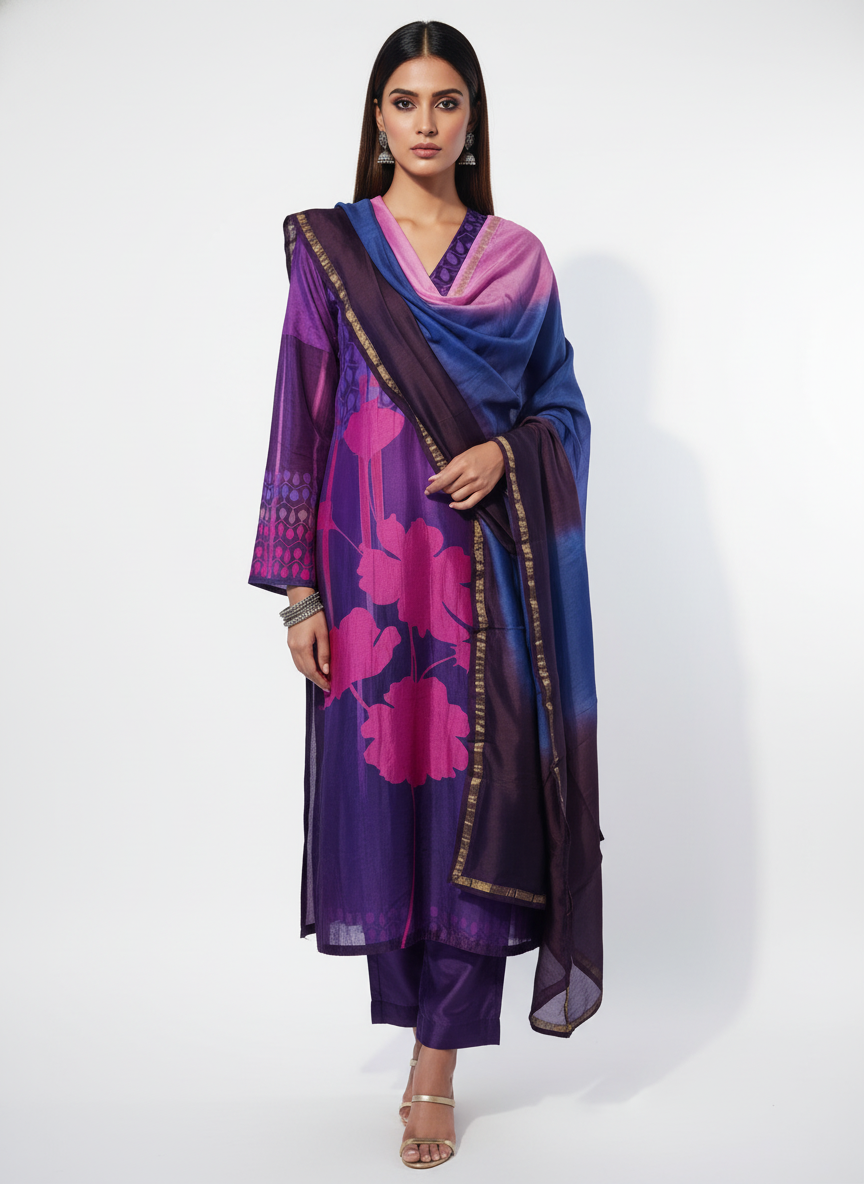 Semi Stitched Chanderi Casual Suitset