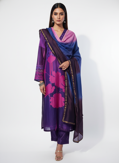 Semi Stitched Chanderi Casual Suitset