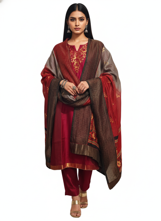 Semi Stitched Formal Chanderi Suitset