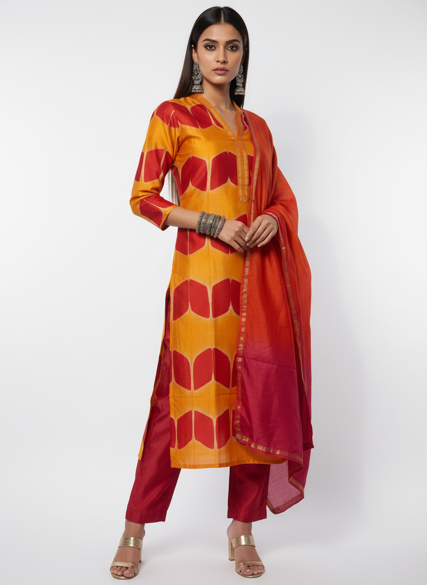 Semi Stitched Chanderi Casual Suitset